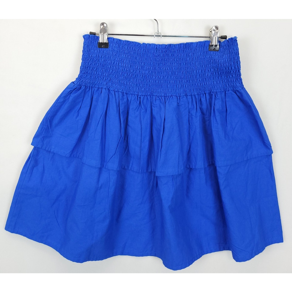 Short‎ Layered Skirt Smocked Pleated Pull On Women S Blue Preppy Beachy